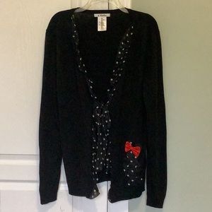 DISNEY PARKS Sweater L Dressy Black with Nylon Black & Polka Dots…